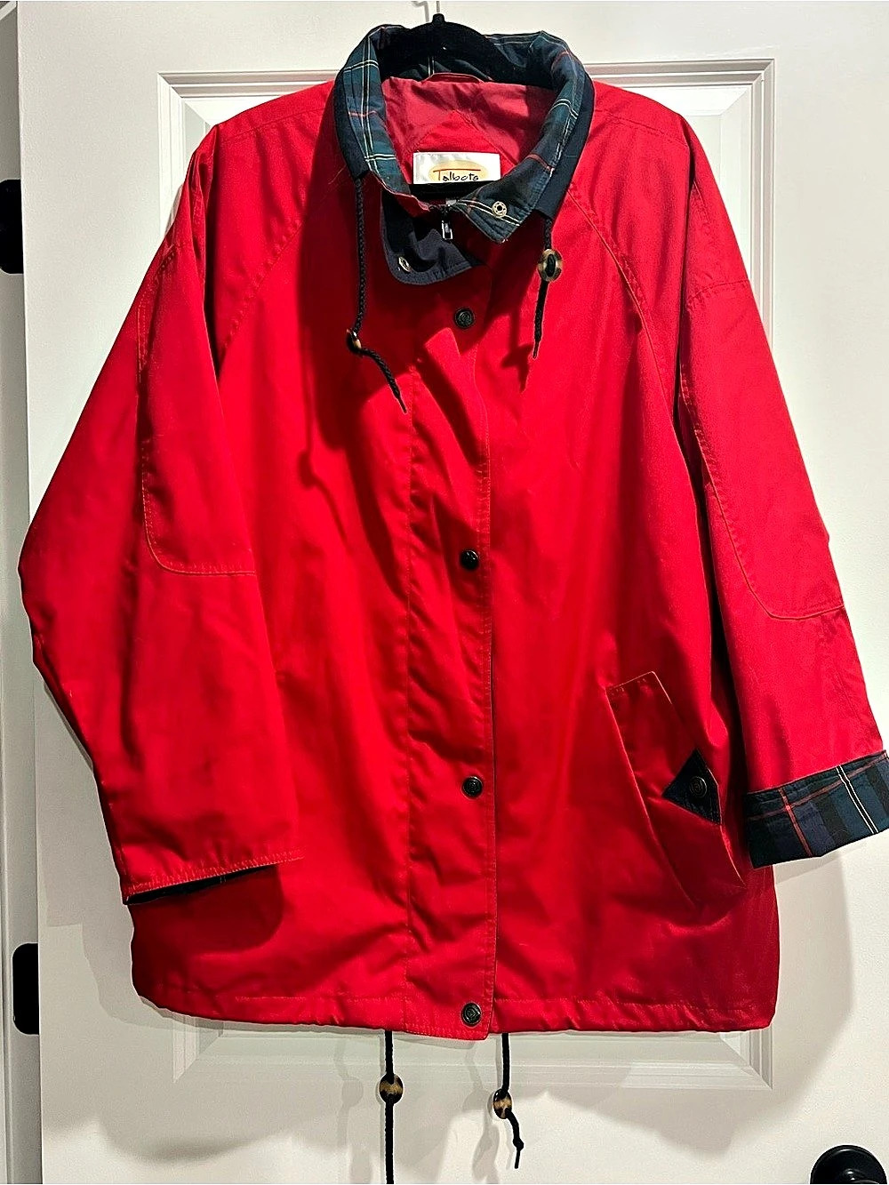 Talbots Plaid Trim Utility Jacket in Red & Black XL